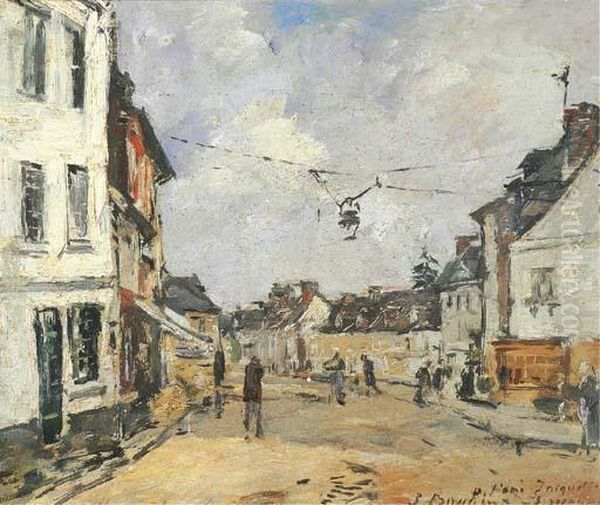 Fervaques, La Rue Principale Oil Painting by Eugene Boudin