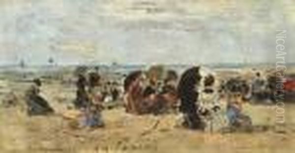 Trouville. Scene De Plage Oil Painting by Eugene Boudin