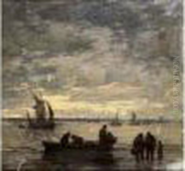 Environs De Honfleur Vers 1854-57 Oil Painting by Eugene Boudin