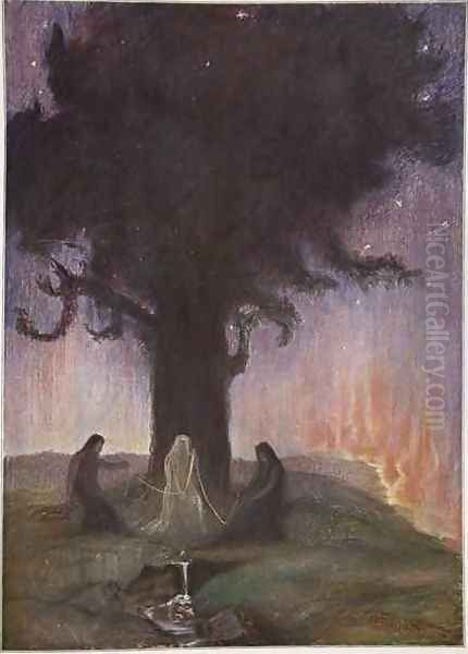 The Norns Oil Painting by Hermann Hendrich