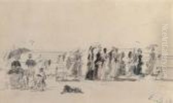 Scene De La Plage Oil Painting by Eugene Boudin