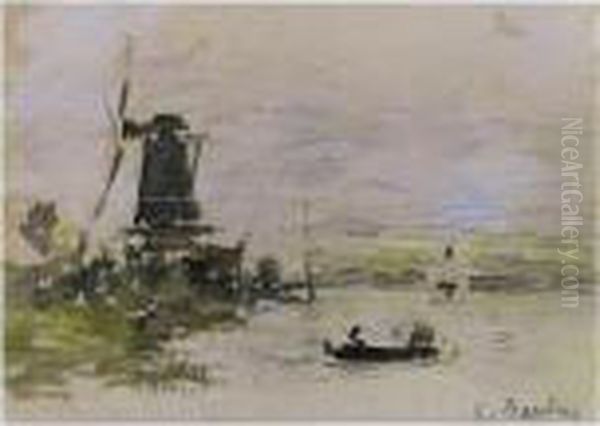 Moulin En Hollande Oil Painting by Eugene Boudin