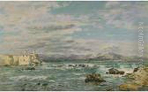 Un Coup De Mistral A Antibes Oil Painting by Eugene Boudin