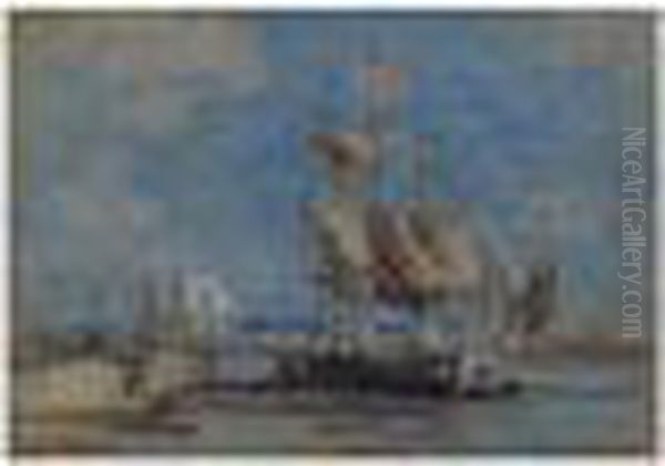 Voiliers, Maree Basse Oil Painting by Eugene Boudin