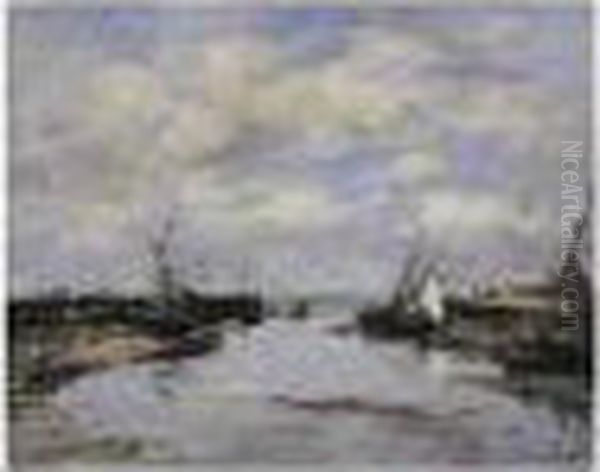 Trouville. Les Jetees. Maree Basse Oil Painting by Eugene Boudin