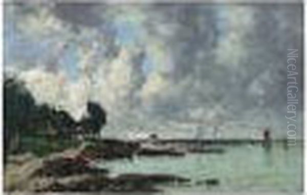 Plougastel. Le Passage Du Bac Oil Painting by Eugene Boudin