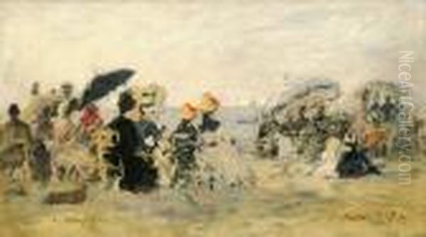 Trouville Scene De Plage Oil Painting by Eugene Boudin