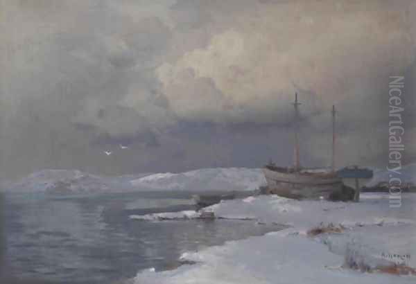 Winter Seascape Oil Painting by Aleksei Vasilievich Hanzen