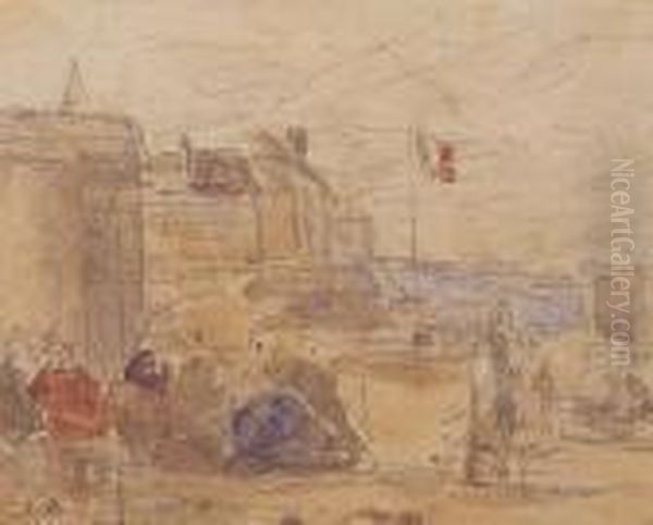 Plage Oil Painting by Eugene Boudin