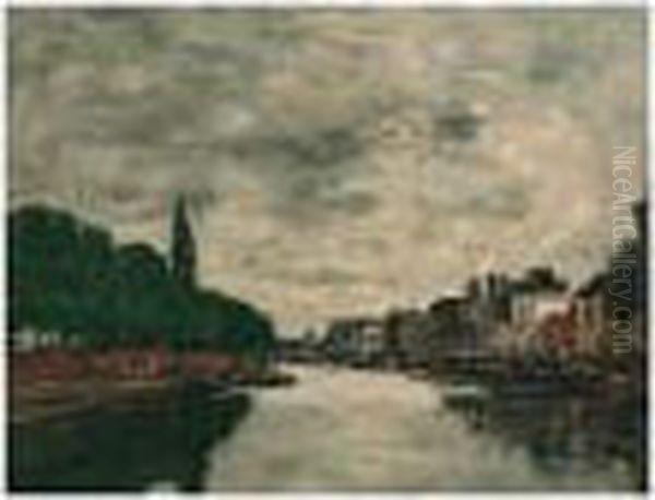 Canal Aux Environs De Bruxelles Oil Painting by Eugene Boudin