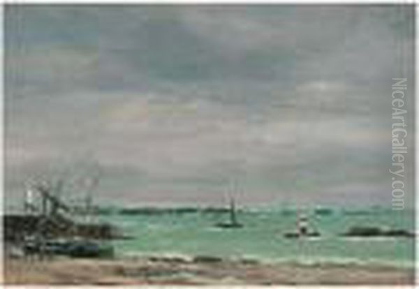 Portrieux, Le Port Maree Basse Oil Painting by Eugene Boudin