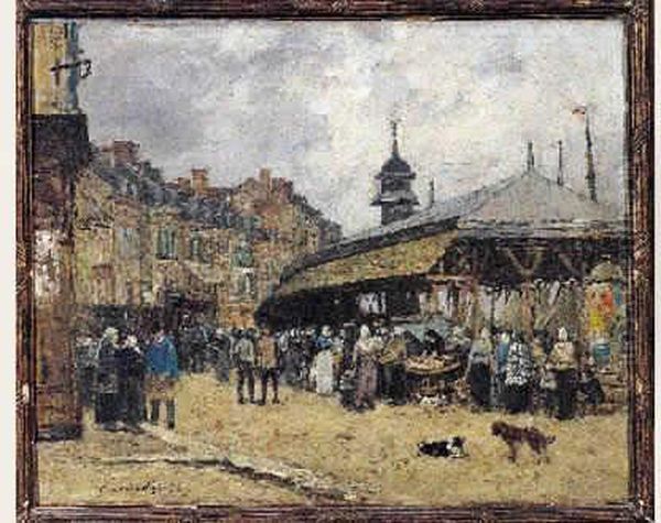 Marche A Trouville Oil Painting by Eugene Boudin