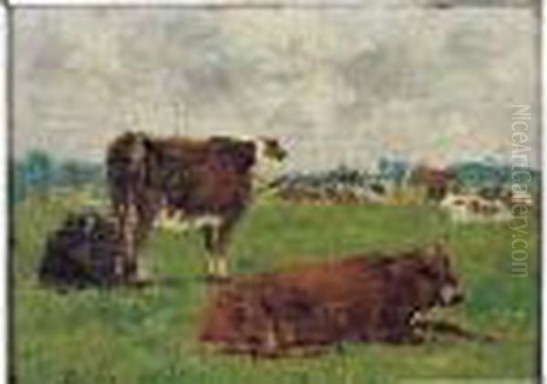 Vaches Au Paturage, Circa 1878-1882 Oil Painting by Eugene Boudin