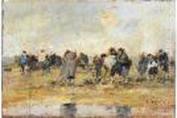 Les Ramasseurs De Coquillages Oil Painting by Eugene Boudin