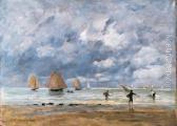 Pcheurs Et Voiliers Devant Trouville Oil Painting by Eugene Boudin