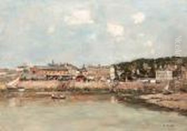 Trouville, Le Port, La Place Du March Et Le Bac Oil Painting by Eugene Boudin