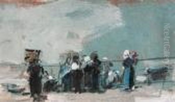 Des Pcheuses Sur Un Rivage Normand Oil Painting by Eugene Boudin