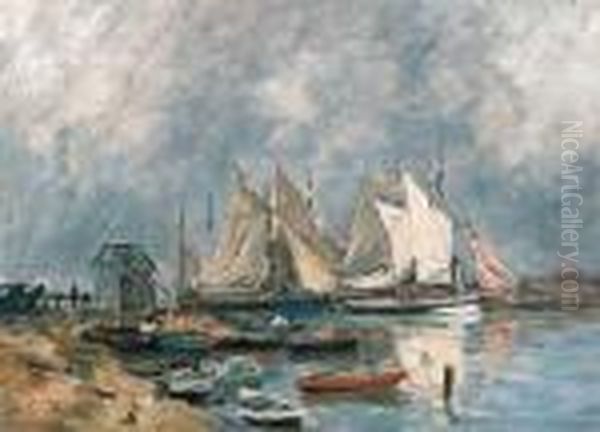 Trouville, Le Port, Barques Et Canots Oil Painting by Eugene Boudin