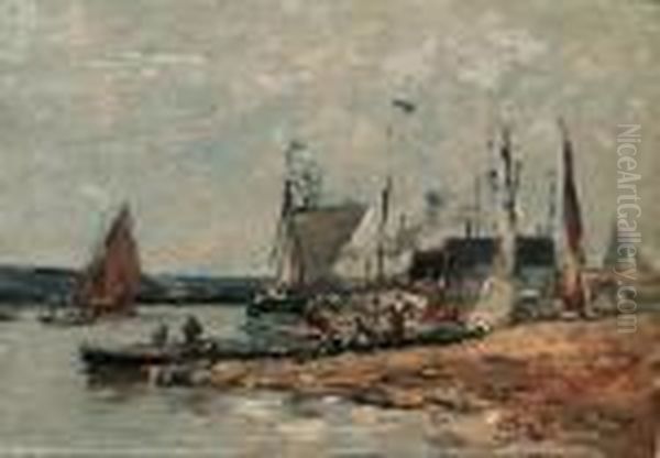 Trouville, Le Port Oil Painting by Eugene Boudin