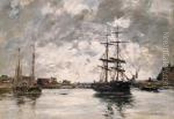 Pont Sur La Touques (bridge Over The Toques) Oil Painting by Eugene Boudin