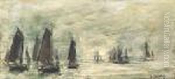 Le Dpart Des Bateaux De Pche Oil Painting by Eugene Boudin