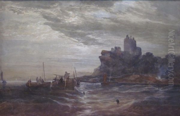 Fishing By The Castle Oil Painting by Samuel Bough