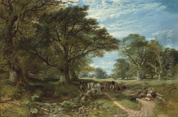 Peeling Oak Bark, Cadzow Forest Oil Painting by Samuel Bough