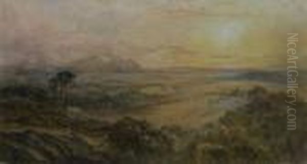 Sunset Looking Towards Edinburgh From The North West Oil Painting by Samuel Bough