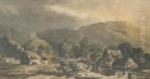 A Highland Village By A River Oil Painting by Samuel Bough