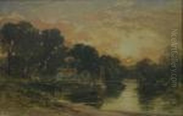 The Old Mill, Sunset Oil Painting by Samuel Bough