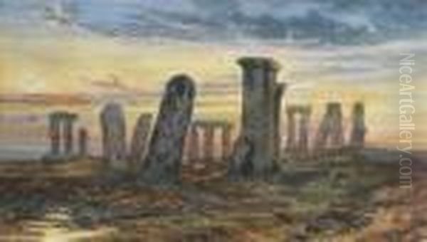 View Of A Stone Circle, Probably Stonehenge Oil Painting by Samuel Bough