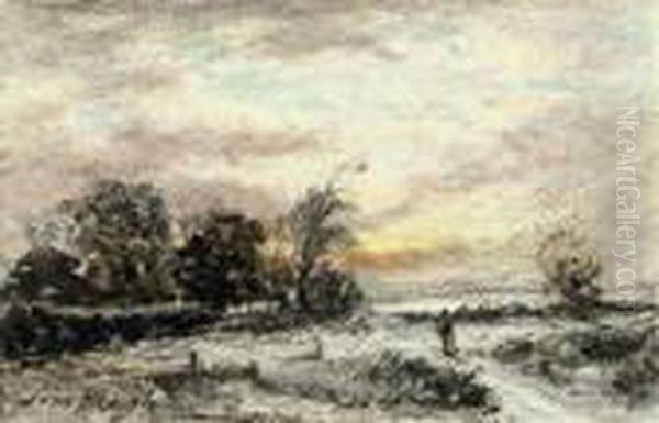 The Evening Sun Is Setting Low O'er The First Of Winter'ssnow. Oil Painting by Samuel Bough