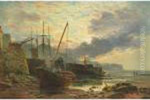 Fisherman Tending His Boat At Sunrise Oil Painting by Samuel Bough