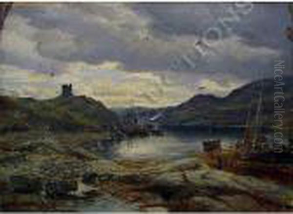 Inchcolm Harbor With Fishingboats Oil Painting by Samuel Bough