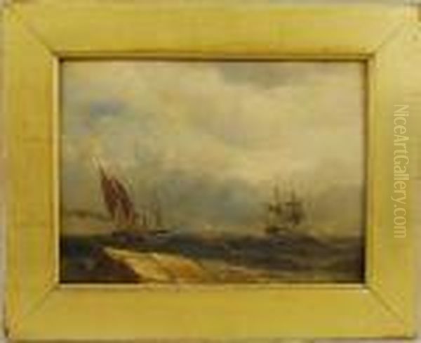 Sailing Ships Off The Coast Oil Painting by Samuel Bough