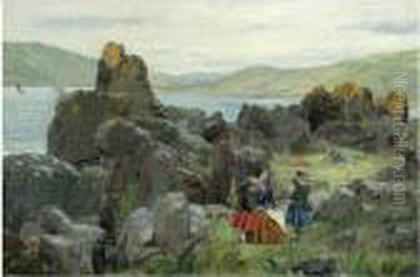 Anne, Nelly And Tom, The Children Of David Mcbeath Of Nunlands Near Ayton, Berwickshire Oil Painting by Samuel Bough