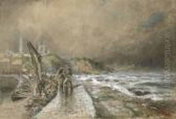 At The Harbour Wall, St. Andrews Oil Painting by Samuel Bough