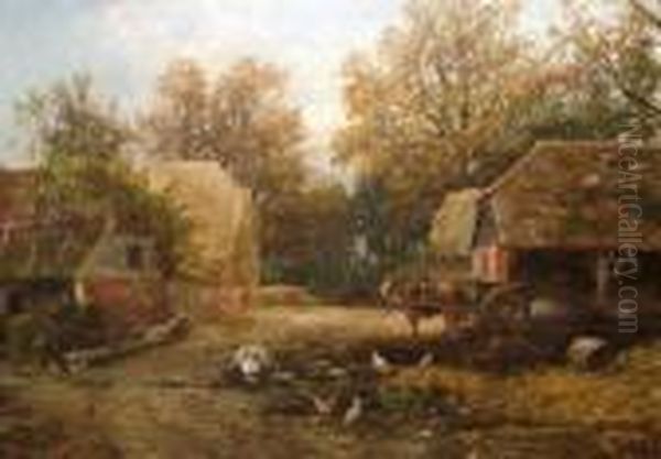 Farmyard Scene; Oil On Canvas Oil Painting by Samuel Bough