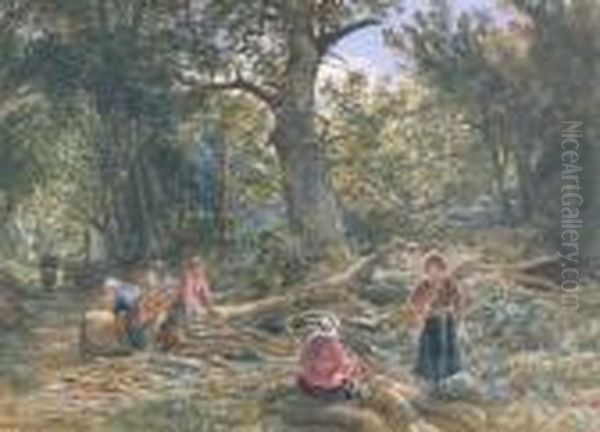 Women Gathering Firewood In A Forest Oil Painting by Samuel Bough