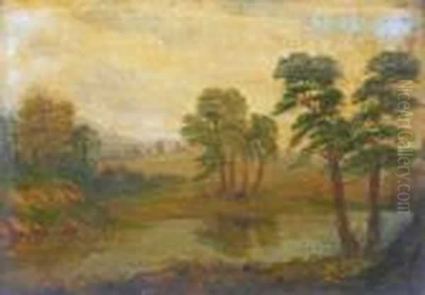 Wooded River Landscape With Drover And Cattle Oil Painting by Samuel Bough