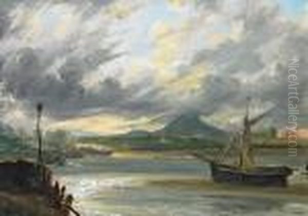 Smaal Fishingboats At Anchor Oil Painting by Samuel Bough