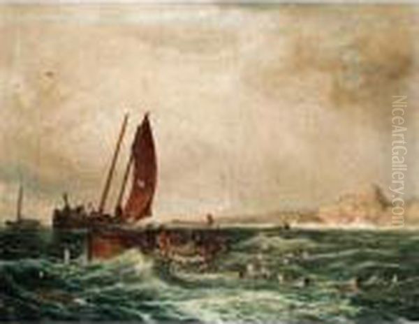 Off Shore From Tantallon Castle Oil Painting by Samuel Bough