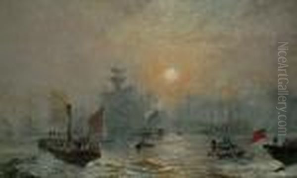 The Port Of London At Sunset With The Tower Beyond Oil Painting by Samuel Bough