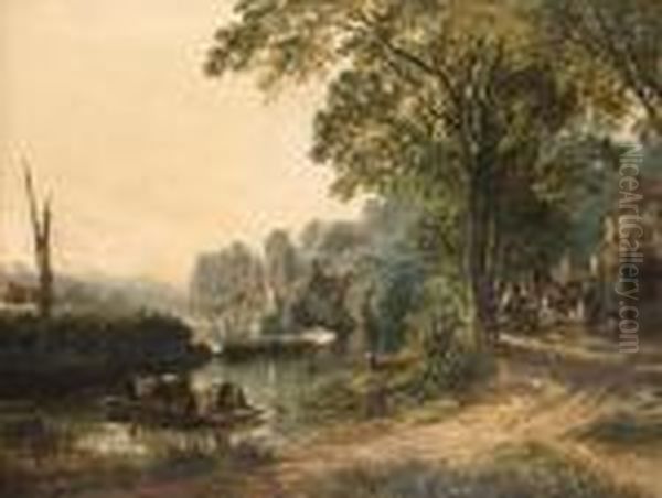 Inn At Hanham Ferry Near Bristol Oil Painting by Samuel Bough