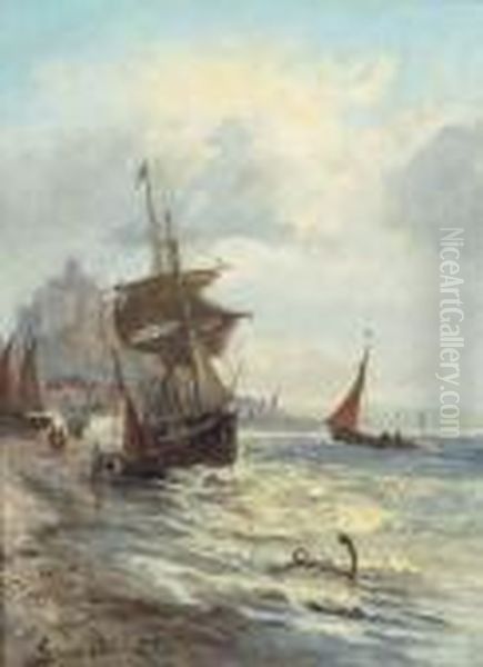 Fishing Boats Before Mont Saint Michel, Brittany Oil Painting by Samuel Bough