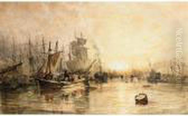 The Clyde At Glasgow Oil Painting by Samuel Bough