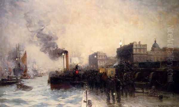 The Last Boat From Greenwich Oil Painting by Edward Aubrey Hunt