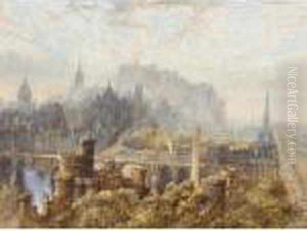 Extensive View Of Edinburgh From Calton Hill Oil Painting by Samuel Bough