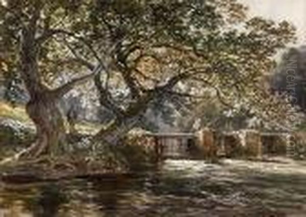 A Salmon Weir Oil Painting by Samuel Bough