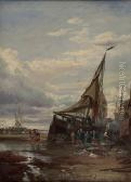 Landing The Catch, Fife Coast Oil Painting by Samuel Bough